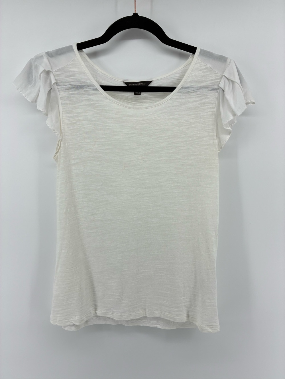 Banana Republic Sheer White Ruffled Sleeve Women’s Top